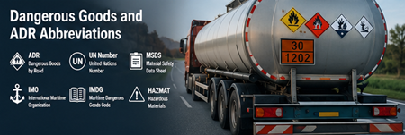 Автомобіль ADR перевозить небезпечні вантажі з попереджувальними знаками та UN номерами на європейській автомагістралі