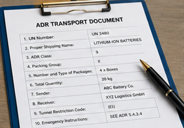 Транспортні документи ADR та супровідні папери для відправлень літієвих батарей