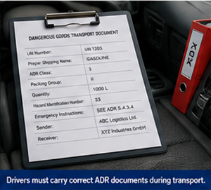 Транспортні документи ADR та документи на небезпечний вантаж у кабіні вантажівки