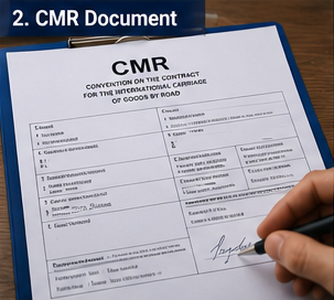 Транспортний документ CMR, що використовується в європейських автомобільних вантажоперевезеннях, з даними відправлення та підписами