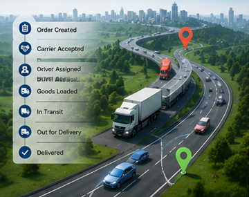 Сучасний процес логістичного трекінгу з GPS-відстеженням вантажівки, цифровими транспортними системами та оновленнями відправлень