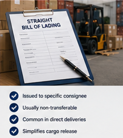 Іменний коносамент (Straight Bill of Lading), який використовується для прямої доставки вантажу