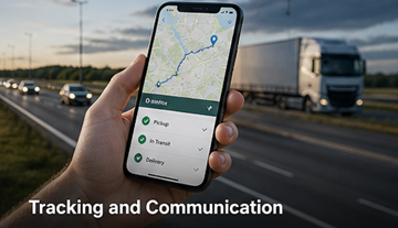 GPS-відстеження перевезення: вантажівка, логістична платформа в реальному часі, комунікація водій-клієнт
