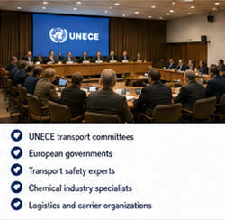 UNECE та міжнародні транспортні органи, що управляють регламентом ADR щодо перевезення небезпечних вантажів